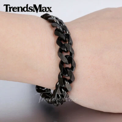 3/5/7/9/11 мм черный из нержавеющей стали обочины кубинский браслет ссылка мужчин мальчиков цепочка 7-11" - Изображение 1 из 4