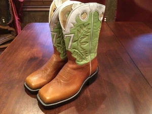 Custom Made Cowboy Boots. Made In Mexico. Golden Brown With Lime/white Accents. - Picture 1 of 9