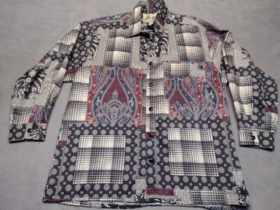 复古 Fulton Street 衬衫 Works 长袖抽象纽扣衬衫男式 M 码 — 第 1/4 张图片