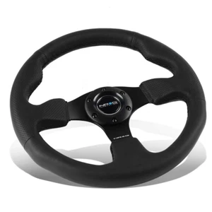 Volante de cuero estilo carrera NRG Innovations 320 mm con puntada negra - Imagen 1 de 4