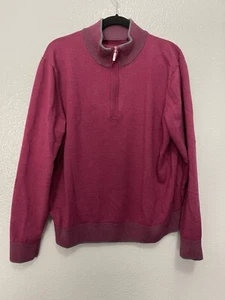 100% Merino Wool Men's Long Sleeve Pull Over Sweater Size XL Mock Neck Burgundy - Picture 1 of 8