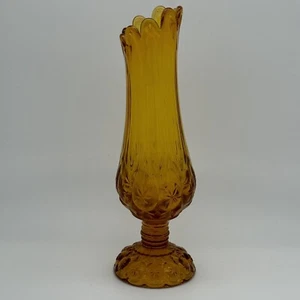 Mid Century Kanawha Bernstein große geschwungene Glasvase Mond und Sterne Muster 11 Zoll - Bild 1 von 11