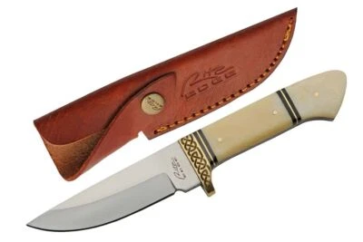 Hunting Knife | Stainless Steel Blade Celtic Brass/Bone Handle + Leather Sheath - Image 1 of 4