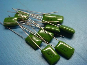 (10) ICC .047uF 100V 5% RADIAL POLYESTER FILM CAPACITOR AUDIO 5mm Lead Spacing - Picture 1 of 3