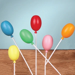 (Pack of 6) - 1-1/2" Multi-color Plastic BALLOONS Birthday on a 5" Pick - Picture 1 of 1