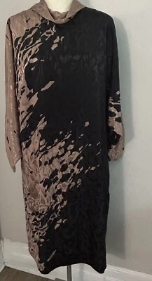 VESTIDO DE MUJER BULLLOCKS WILSHIRE VINTAGE CUELLO ALTO LAZO L/S SATINADO USADO EN EXCELENTE ESTADO MARRÓN Y NEGRO Foto 1 de 4