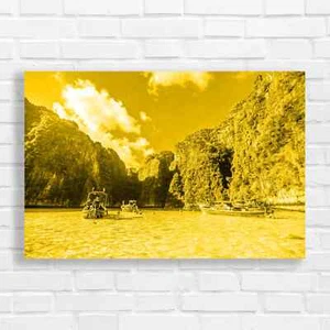 Vibrant Tropical Lagoon Yellow Canvas Print Large Picture Wall Art - Picture 1 of 5