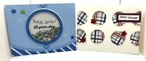 Juego de 2 tarjetas de cumpleaños hechas a mano - Blue Shaker Stars Circles - Imagen 1 de 5