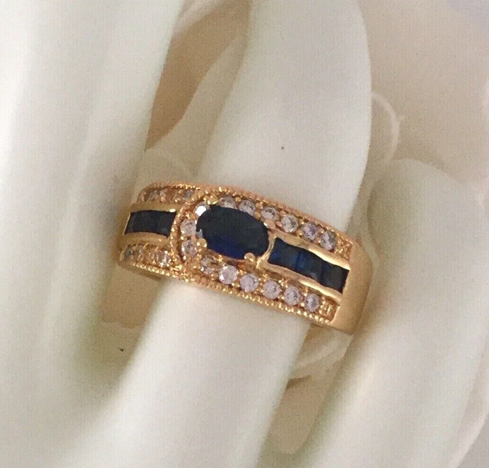 Joyería Vintage Anillo Oro Azul Blanco Zafiros Antiguo Deco Joyería Talla 7 O Foto 1 de 4