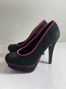 CANDIE'S High Heel Platform Stilettos Faux Brushed Suede Black & Pink Size 6 - Picture 1 of 16