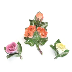 Herend handbemalte Porzellanrosen auf Blättern, 3er Set - Bild 1 von 8