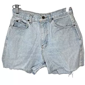 Chic Womens Jean Shorts Blue Frayed Hem Light Wash High Rise Denim M Vintage USA - Picture 1 of 7