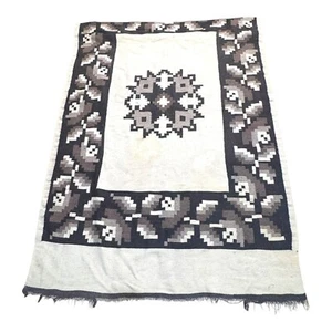Vintage Handwoven Wool Throw Blanket Alpaca Geometric Floral Tribal Design READ - Picture 1 of 8