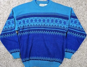 VTG Puritan Teal and Blue Acrylic Retro Grandpa Core Kint Christmas Sweater Sz M - Picture 1 of 7