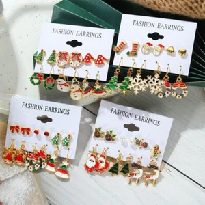 6 Pares Árbol de Navidad Cristal Papá Noel Pendientes Estrella Cuelga Mujer Regalo - Imagen 1 de 34