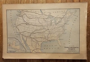 Antique Map - New People's Cyclopedia, 1887 - Transcontinental Road, USA - Picture 1 of 7
