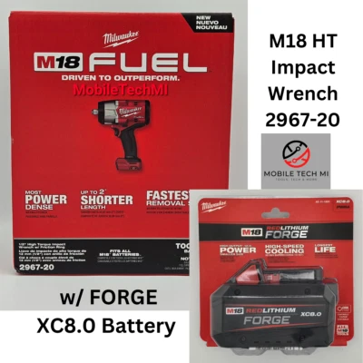 Milwaukee M18 2967-20 COMBUSTIBLE 1/2" Alto Torque Llave de Impacto + Batería FORGE XC8.0 Foto 1 de 4