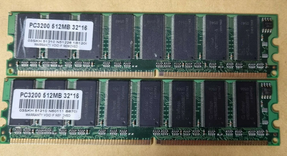 2 X Infineon 512MB Memory RAM PC3200U DIMM MATCHED PAIR - Image 1 of 1
