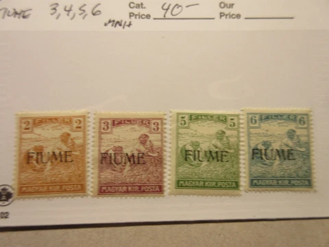 FIUME Scott 3, 4, 5, 6 MINT NEVER HINGED Cat $40 Cover