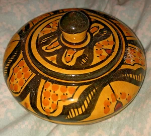 Vintage Rare! Yellow Safi Moroccan Kashan Raqqa Style Covered Bowl Vase Morocco - Picture 1 of 8