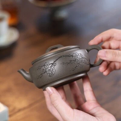 Olla de arcilla True Yixing Zisha Qing Duan flor marcada porcelana tetera hecha a mano tallada Foto 1 de 4