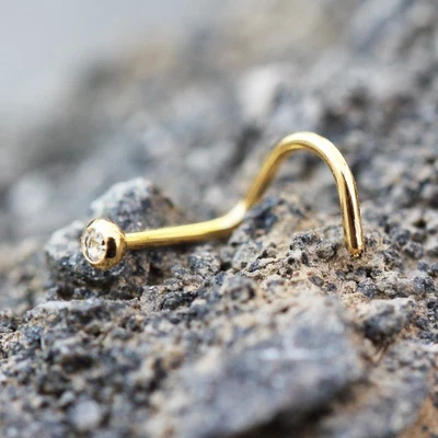 Yellow Gold Plated Screw Nose Ring with Press Fit Cubic irconia - Image 1 of 3