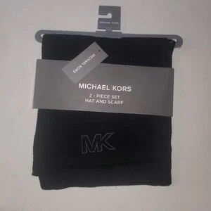 Michael Kors Hat & Scarf Gift Set - Black with White Logo - Picture 1 of 3