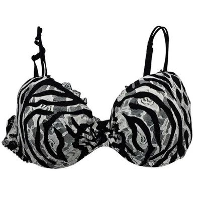 Sujetador Vintage Y2K Inteligente y Sexy Talla 36C Negro Blanco Malla Cebra Estampado Animal Foto 1 de 4