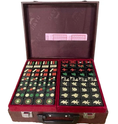 JIAYU All-Black Mahjong Set with Hard Case Bead Inlaid Tiles - Image 1 of 4