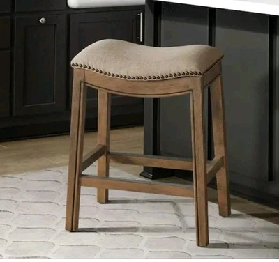 Williston 26" Counter Height Stool, Natural Rubberwood & Linen-Like Fabric - Image 1 of 3