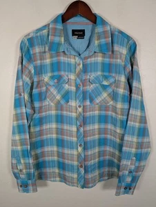 Marmot Shirt Womens XL Blue Yellow Plaid Long Sleeve Button Western Outdoors - Picture 1 of 14