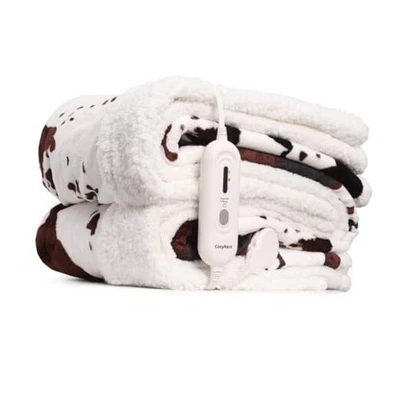 Cow Print Electric Blanket – Heated Blanket with 3 Heat Throw Beige Cow Stripes - Image 1 of 4