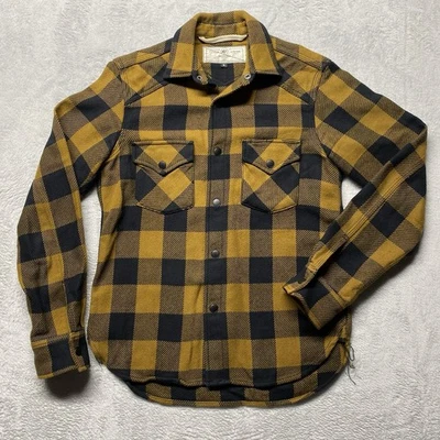 Rogue Territory Shirt Mens Small Brown Flannel Black Buffalo Plaid Snap USA Made - Image 1 of 4