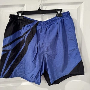 Vintage Speedo Mens Swim Trunks Size L 6” Inseam Lined 100% Nylon Blue & Black - Picture 1 of 6