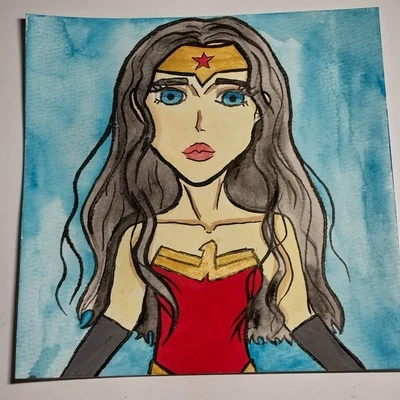 Pintura Sindy Fuhr Gouache Hecha a Mano Superhéroe Arte Pop Título Mujer Maravilla B Foto 1 de 3