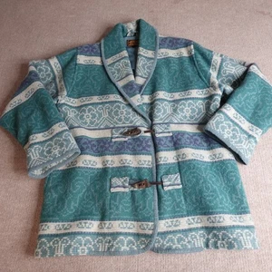 Vintage Eddie Bauer Womens Jacket PXL Blue Wool Blend Shawl Toggle Made in USA - Picture 1 of 8