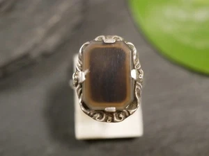 835 Silber Ring Besatz Achteck Bräunlich Jugendstil Art Deco Antik Verzierungen - Picture 1 of 13