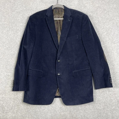 Lauren Ralph Lauren Corduroy Blazer Jacket Navy Mens Size 44R Elbow Patch Preppy - Image 1 of 4