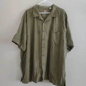 Caribbean Men's Green Palm Tree Silk/Cotton Button Down Collared Shirt Size XXL - Picture 1 of 7