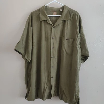 Camisa Caribeña Para Hombre Verde Palmera Seda/Algodón Cuello Abotonado Talla XXL Foto 1 de 4