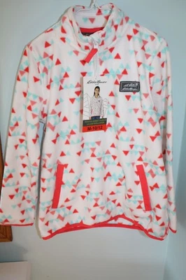 Moletom Eddie Bauer feminino tamanho M 10-12 azul coral branco lã bolsos novo com etiquetas - Imagem 1 de 4