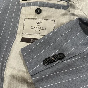 Traje de hombre Canali de 2 piezas 100 % lana a rayas blazer y pantalón gris talla 54R - Imagen 1 de 20