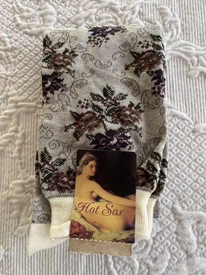 Hot Sox Victoria Floral Long Socks Ladies Fits 9-11 Made in USA RN 55365 New - Image 1 of 4