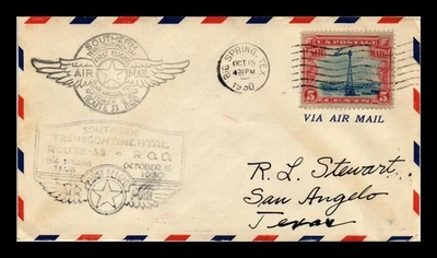 SELLOS DR JIM PORTADA PRIMER VUELO CORREO AÉREO RUTA 33 BIG SPRING TEXAS Foto 1 de 2