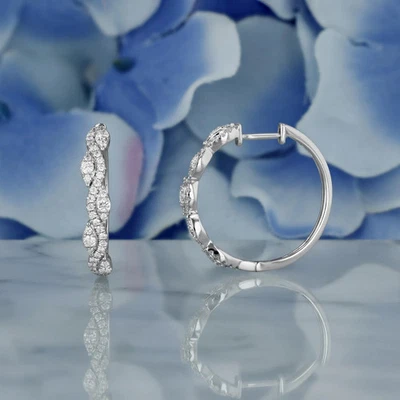 2.00Ct Round Cut Lab-Created Diamond Huggie Hoop Earrings 14K White Gold Plated - Image 1 of 4