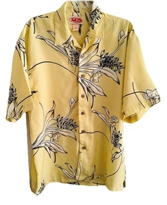 Malibu Dreams Adult Large Button Up Shirt Yellow Floral Short Sleeve - Picture 1 of 6