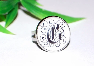 ABC Ring +++ AUSWAHL +++ verstellbar 14, 16, 18 und 20mm Glascabochon Fingerring - Bild 1 von 2