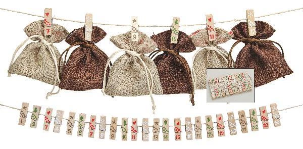 Adventskalender Klammer Set aus Holz 24teilig mit Adventskalender Zahlen 4cm - Bild 1 von 1