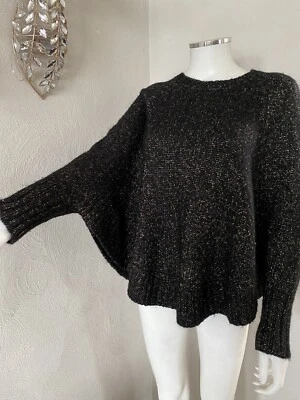 Poncho MICHAEL KORS Negro y Metálico Dorado BATWING Tejido Crew Capa SUÉTER/Talla S Foto 1 de 4