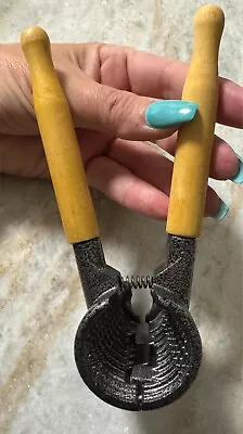 Heavy Duty Nut Cracker Hand Held Cone Pliers Pecans Walnuts Vintage Wood Handles - Image 1 of 3